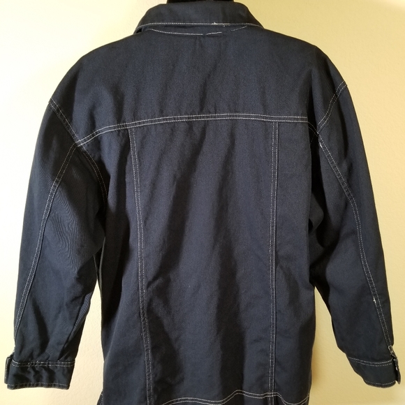 Vintage, On Que, Blue Cotton with White Stitching Zippered Jacket, large - Picture 3 of 10
